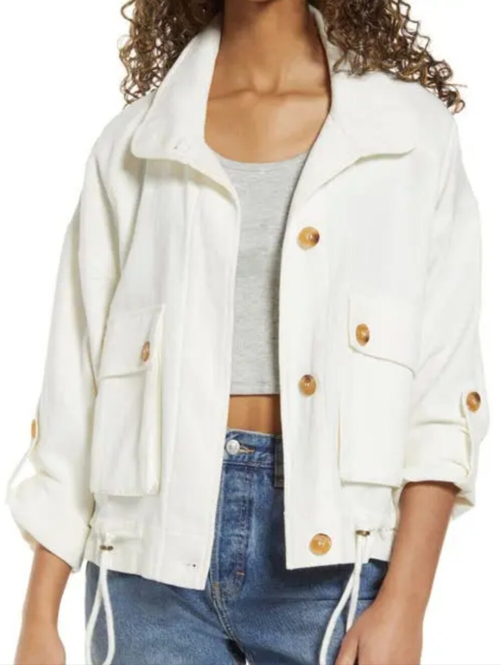 BlankNYC Cream Women's Lightweight Button-Front Utility Jacket XS